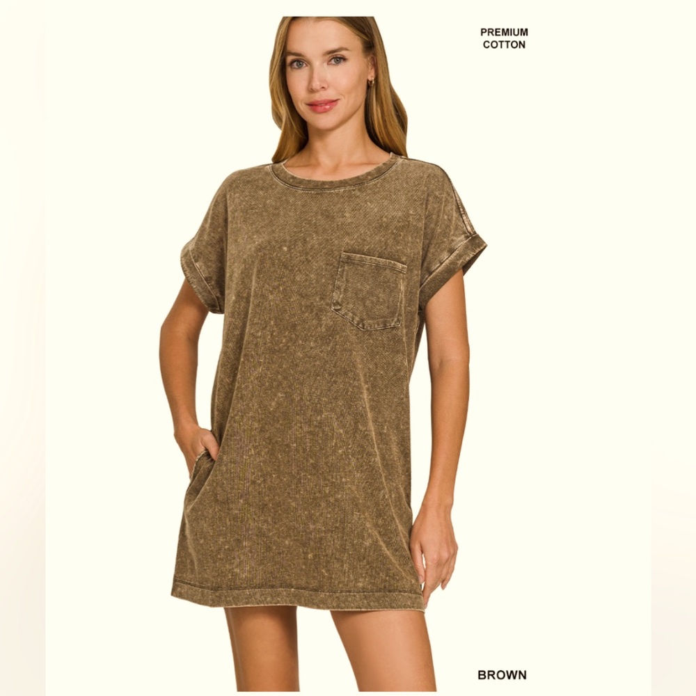 🤎Zenana Outfitters Brown Cotton Dress with pockets - Picture 3 of 13